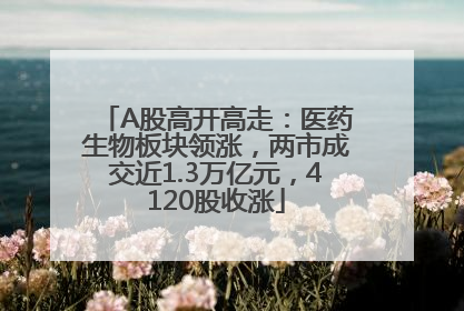 A股高开高走：医药生物板块领涨，两市成交近1.3万亿元，4120股收涨
